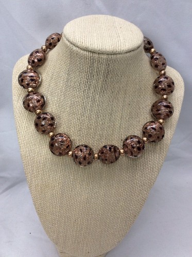 Vtg  Italian venetian murano Copper Foil art glass  necklace