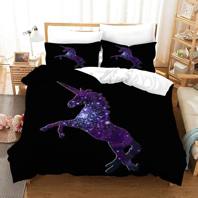 3D Starry Sky Unicorn Kids Black Quilt Cover Set Bedding Sets Pillowcases