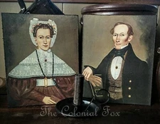 Colonial Reproduction Portraits on 8x10 Canvas Primitive Folk Art Early American