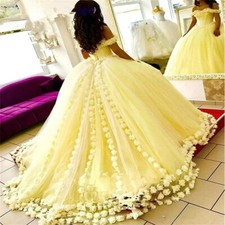Yellow Quinceanera Dress 3D Floral Puffy Off Shoulder Sweet 15 16 Prom Dresses