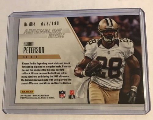 2017 Panini Phoenix Adrenaline Rush #4 Adrian Peterson 073/199 - Picture 2 of 2