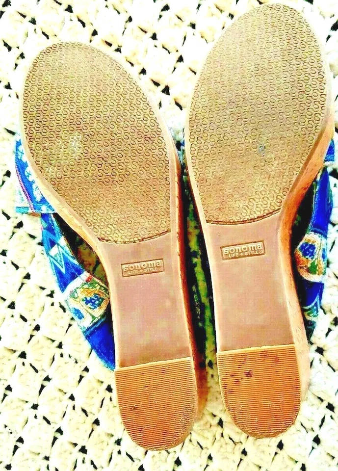 Sandalias de verano tribales de lona de verano con cuña cruzada estampado azul sin cordones talla 10 Foto 3 de 3