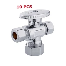 10 PCS 1/4-Turn Dual Compression Angle Stop Valve,1/2" NOM (5/8" OD) x 3/8" x3/8