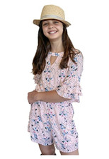 Smukke, Big Girls Tween Floral Printed Tier Ruffle Sleeves Romper, Pink, Size 16