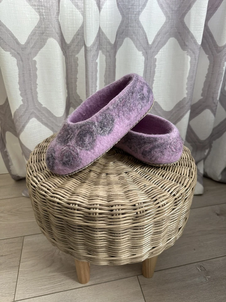 手工紫色羊毛家用拖鞋女式 US5-5.5 码 — 第 4/4 张图片