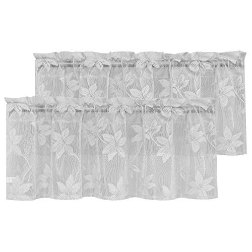 2 Pack Lace Valances for Kitchen - Elegant Floral Design Rod 42x18 Lace Grey - Picture 1 of 6