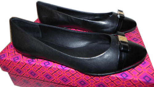 Tory Burch Hugo Ballerina Flats Black Ballet Shoe Pointy Toe Bow Flat 9.5- 39.5 - Picture 3 of 4