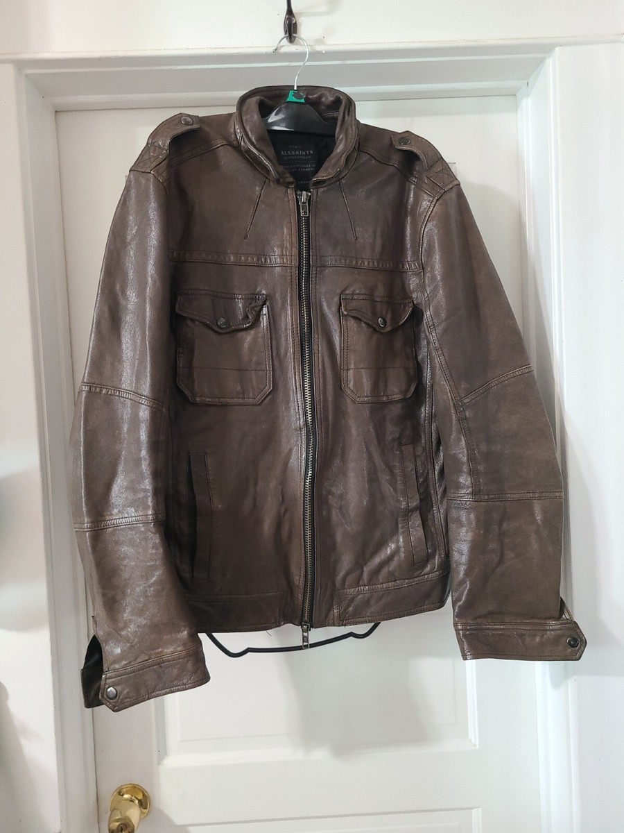 Allsaints Spitalfields Brown Leather Jacket Mens XXL | eBay