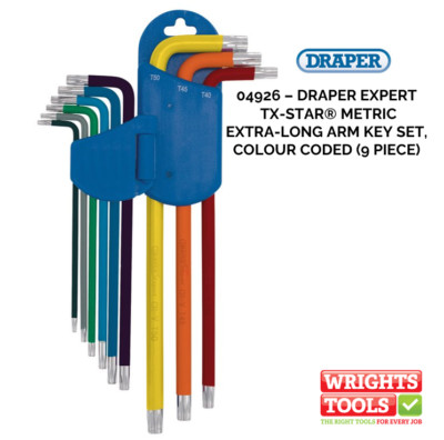 Draper Expert Tx-Star metrisch extra langer Arm Schlüssel Set farbcodiert (9 Stück) - 04926