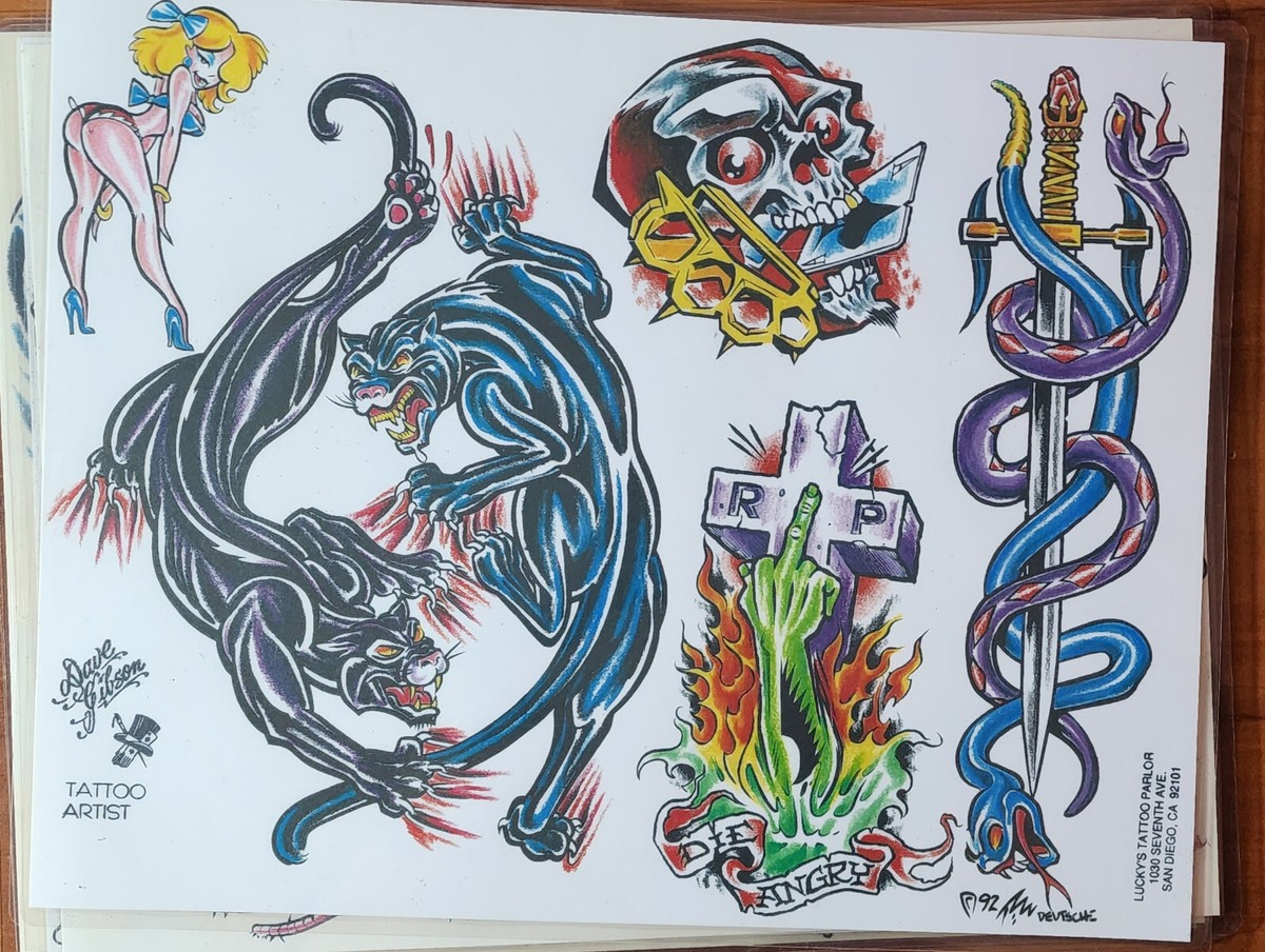 6 Sheets Of Dave Gibson Traditional Vintage Luckys Tattoo