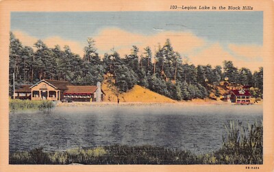 Custer Black Hills South Dakota Legion Lake Lodge Cabin Camping Vtg Postcard B41