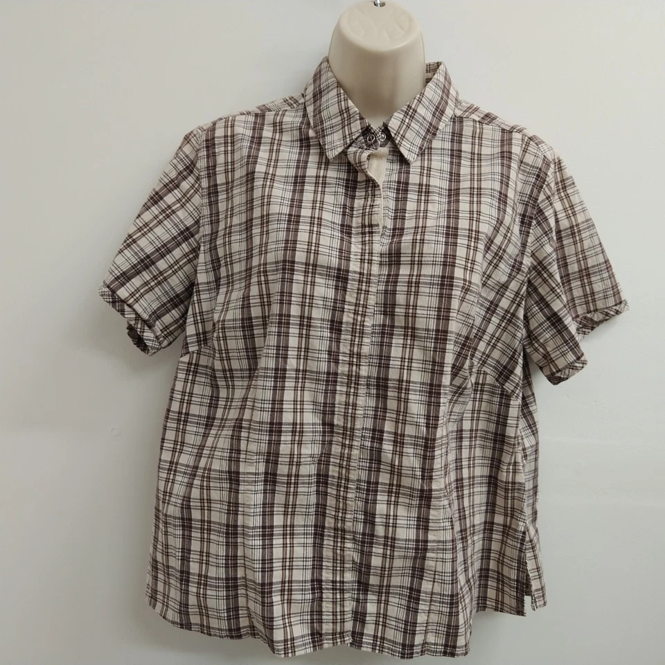 Top de mujer Carolina Colours talla grande 16W rojo marrón a cuadros elástico a presión para dama Foto 2 de 4