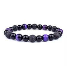 8mm Beads Triple Protection Tiger Eye Obsidian Hematite Unisex Stretch Bracelet