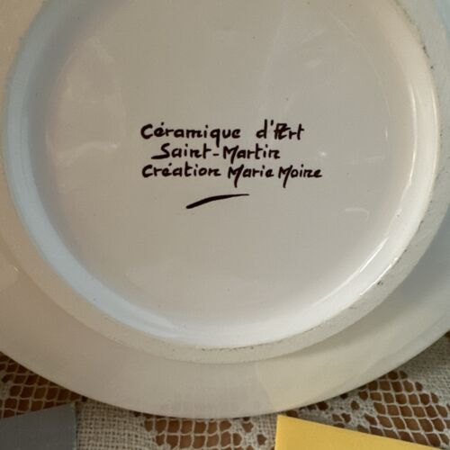Artista Firmato Ceramique d'Art Saint Martin Creazione Marie Moine 7" Piatto Spiaggia - Foto 3 di 7