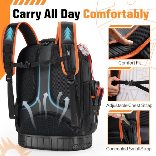 Tool Backpack Heavy Duty Backpack Tool Bag 1680d Tools Carrier For Electrician D - Picture 6 of 6