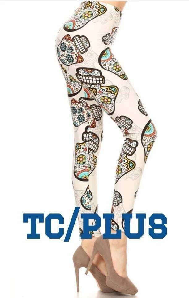Leggings Day of Dead blanco calavera de azúcar TC PLUS 8-22 NUEVOS CON ETIQUETAS Foto 2 de 3