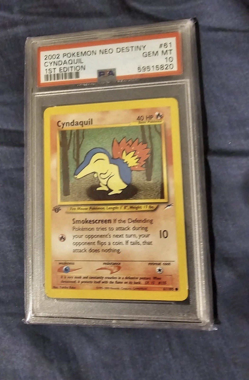 Pokemon Neo Genesis 1st Edition Cyndaquil Card PSA 10 Gem Mint