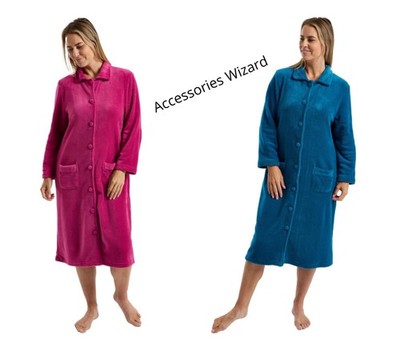 Damen durchgeknöpfter weicher Fleece Taschen Morgenmantel Loungewear