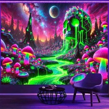 Large Nebula Skull River Mushroom UV Tapestry Wall Hanging Fluorescent Backdrop