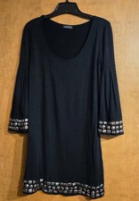 Venus Little Black Dress Stretchy 3/4 Sleeves Sparkly Jeweled Hems Embellished S