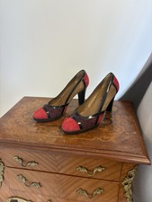Vintage Color Block Suede Heels 1990 s Red Suede Heels 90 s Italian Pumps