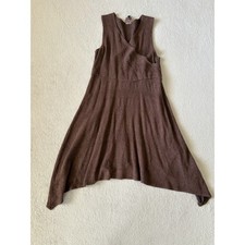 Patina Women's Size Medium Handkerchief Hem Mini Faux Wrap Dress Brown