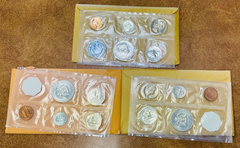 1964 Proof Set Original Envelopes  Silver coins  , lot of 3. - Image 3 of 3