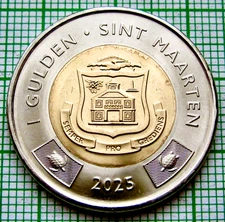 Sint Maarten Dutch Caribbean Willem-Alexander 2025 1 Gulden, Bi-metallic UNC