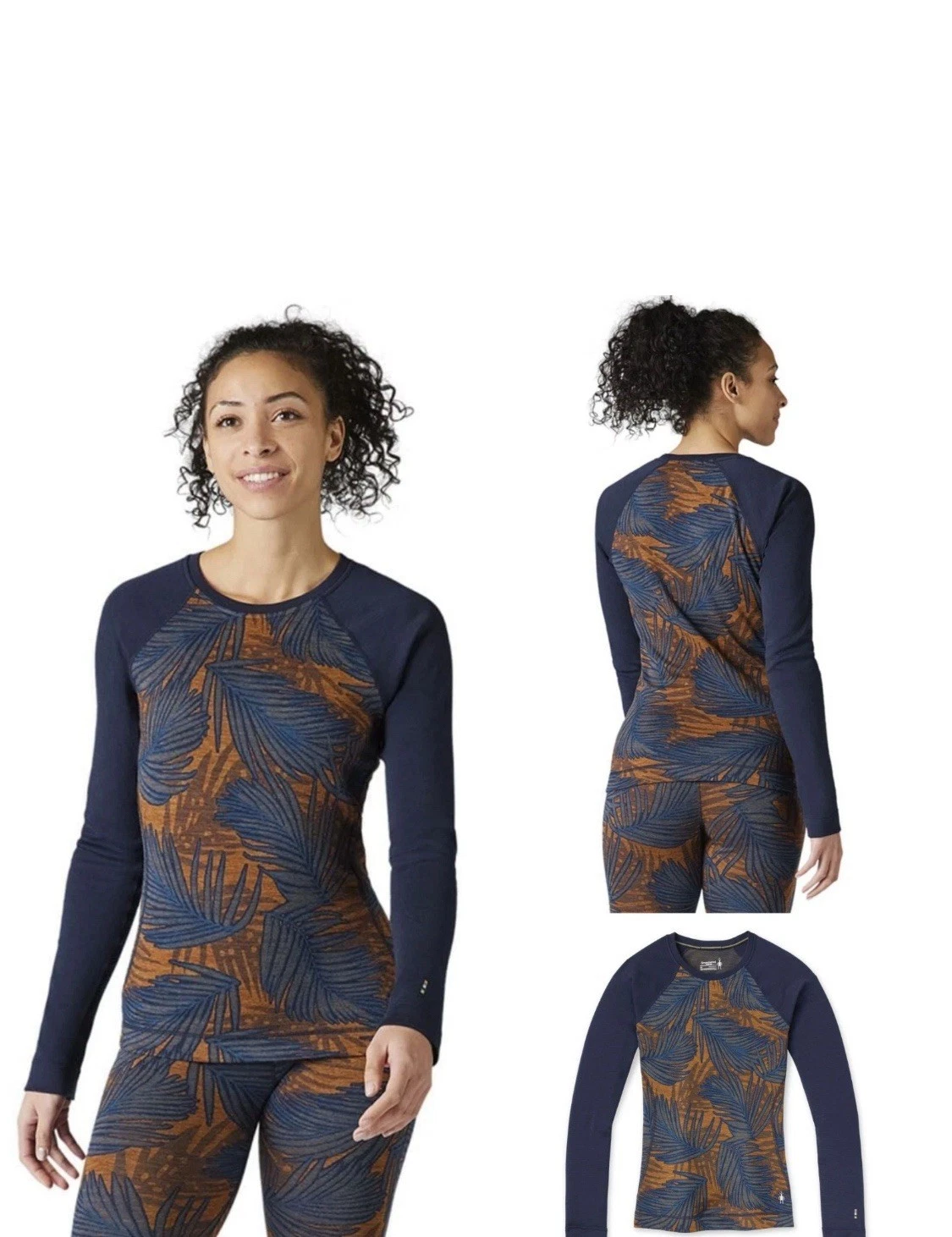 Smartwool womens Merino 250 Baselayer Crew leaf print top long sleeve Sz S