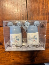 Disney Mickey Mouse Gourmet Salt & Pepper Shakers Blue and White  Discon. Vtg