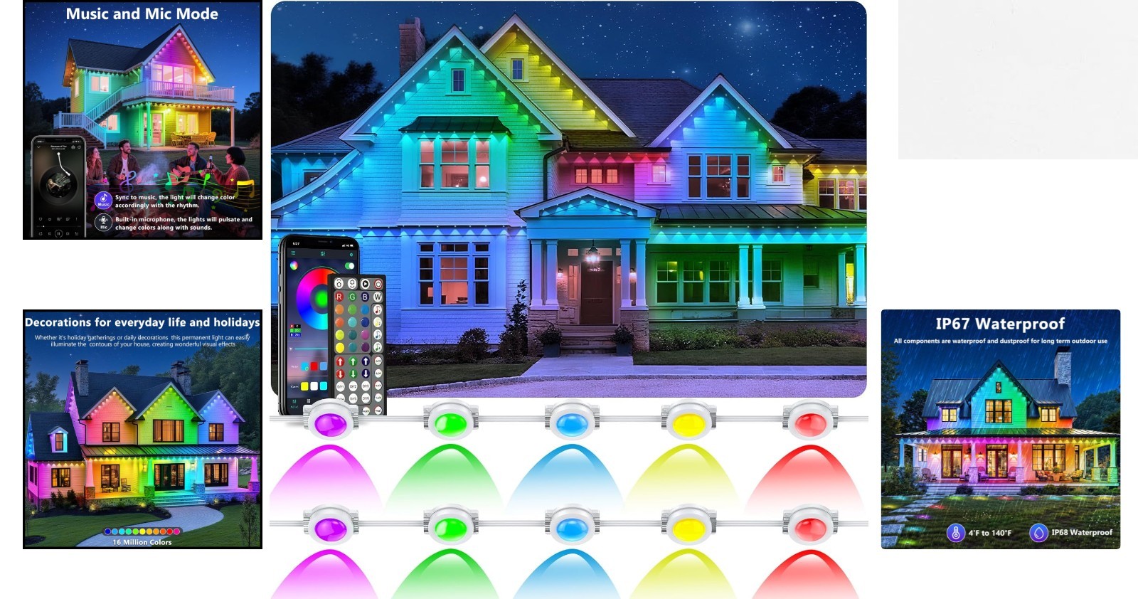 RGB Eaves Lighting - 300FT App-Controlled Outdoor Lights for -Round Ambience