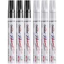 Overseas White and Black Paint Pens, 6 Pack 1 Count Pack of 6 , White,