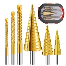 6PCS HSS Drill Bit Set with Titanium Coated Case,Included 3 Sizes of Step Drill 