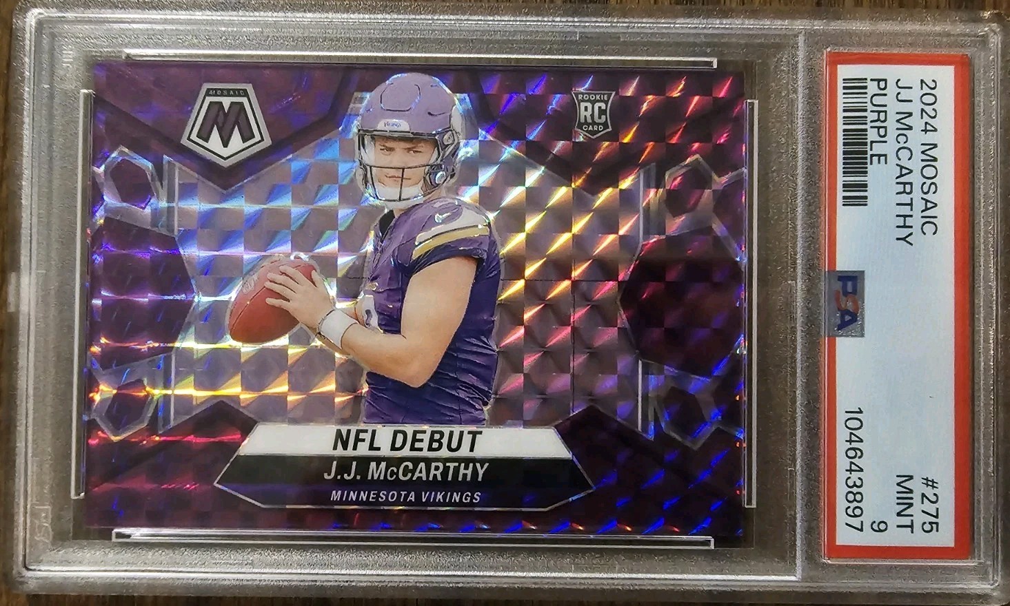 2024 Panini Mosaic - NFL Debut JJ McCarthy Color Match Purple /49 (RC) PSA 9