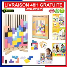 Puzzle en Bois Tangram - Jeu Créatif 3D pour Enfants avec 10 Cartes et Support