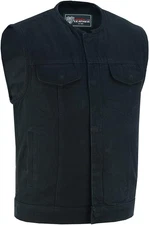 Men'S Black Denim Collarless Club Vest with Conceal Carry Pockets