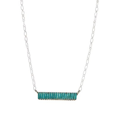 Chaco Canyon 20'' Zuni Sterling Silver Turquoise Bar Necklace-NWT-Orig. $300