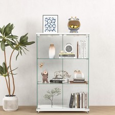 Glass Display Cabinet with LED Lights, 3-Shelf 2-Door, 47.9"H x 32.09"L