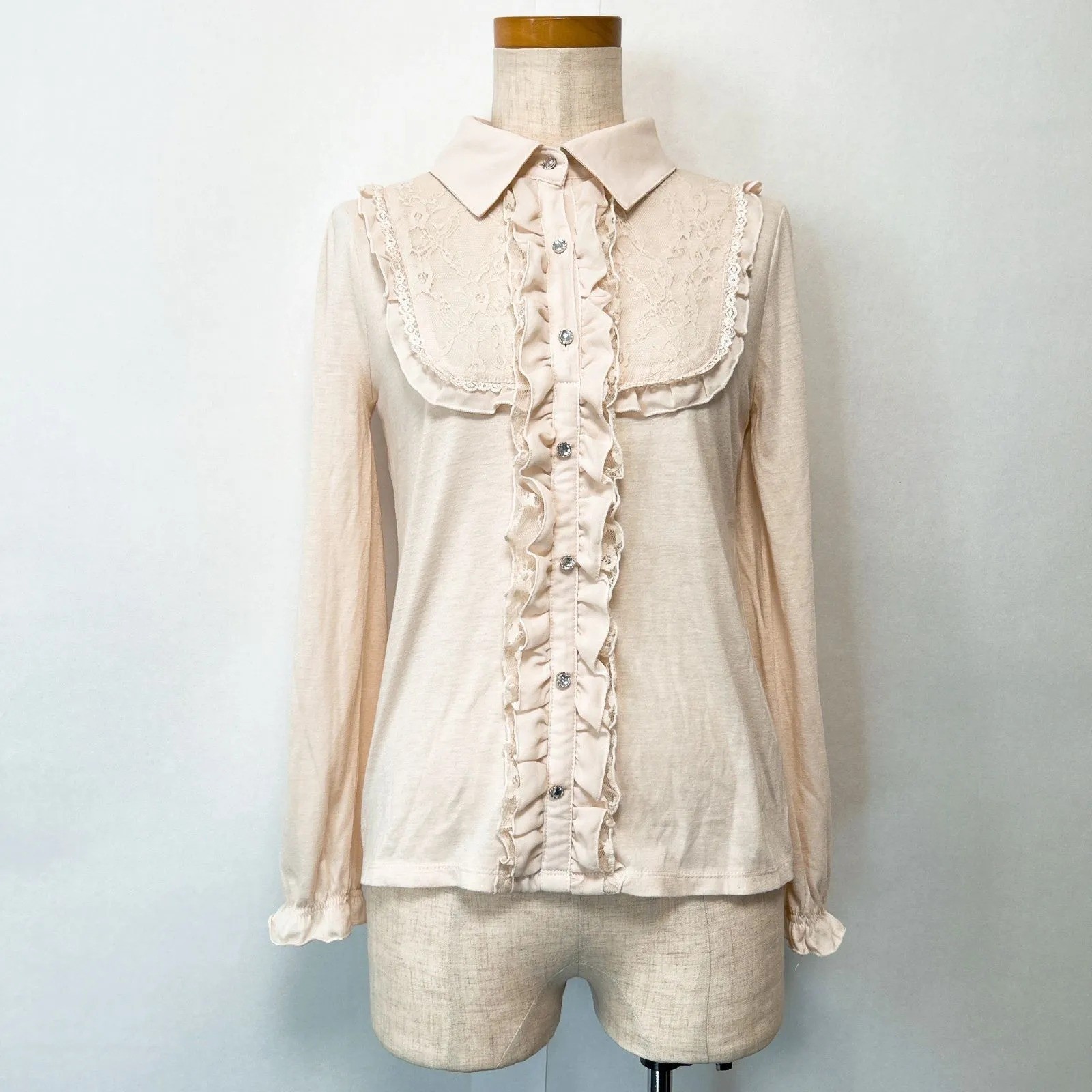 Axes Femme Ruffle Shirt Blouse Beige Women Lolita Kawaii Fairycore Y2K Japan
