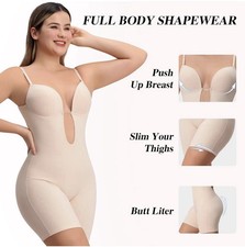 Slimers Backless Shapewear Strapless Bodysuit Built In Bra With Plunge Beige NWT