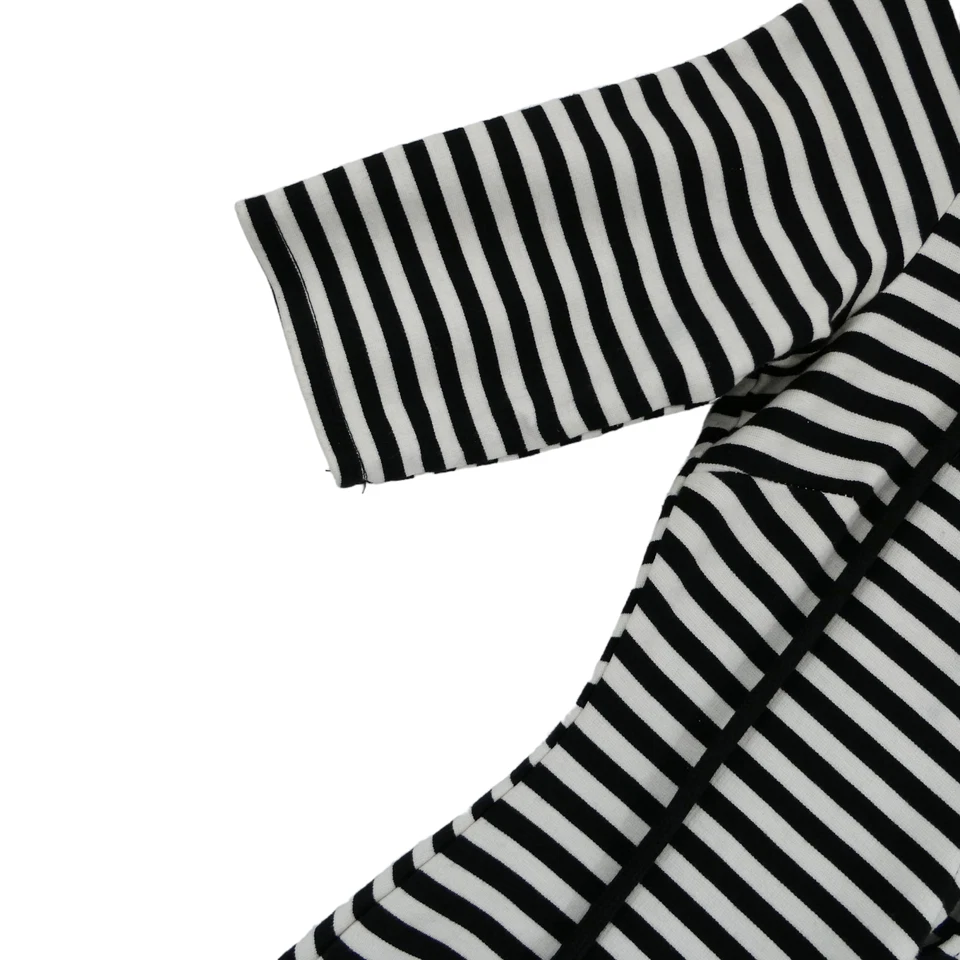 Vestido Flamingo para mujer negro/blanco a rayas con cordones cuello en V manga 1/2 línea A talla S Foto 3 de 4