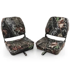 2 PCS Boat Seat Set Folding Low Back Fish Seat with Sponge Padding Camouflage