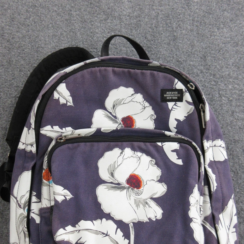 Jack Spade Warren Street Floral Canvas Backpack Purple White Laptop Zip Pockets - Image 2 of 4