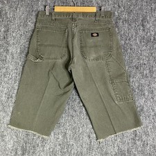 VINTAGE Dickies Carpenter Shorts 32 / 16 in Green Faded Canvas Cotton Cut Offs