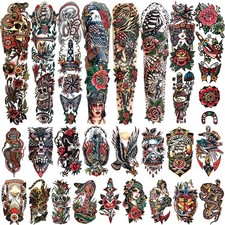 Full Arm Temporary Tattoos Waterproof Floral Rose Body Art Set 55 Sheets
