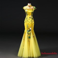Chinese Style Cheongsam Evening Dress Women Fishtail Long Dress Costumes Gown
