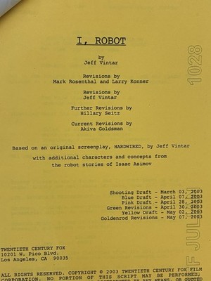 I, Robot 2004 Goldenrod Final Draft + Crew Memo Jeff Julian Copy Vancouver