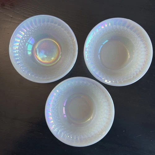 Vtg Federal Moonglow Iridescent Glass 5" Berry Dessert Bowls set of 3 Plus 1
