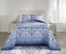 BrylaneHome Blue Porcelain 3 Piece Bedspread Set