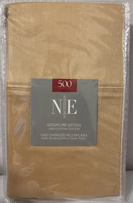 Noble Excellence Pillowcases TWO Oversize STANDARD 100% Cotton 500 TC Latte NEW